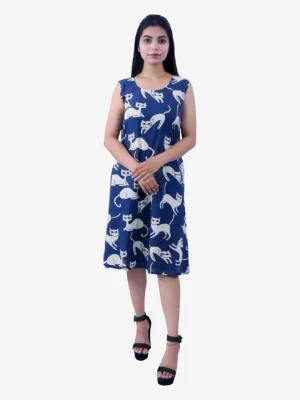 Cat Print Cotton Long Dress Product Image 1