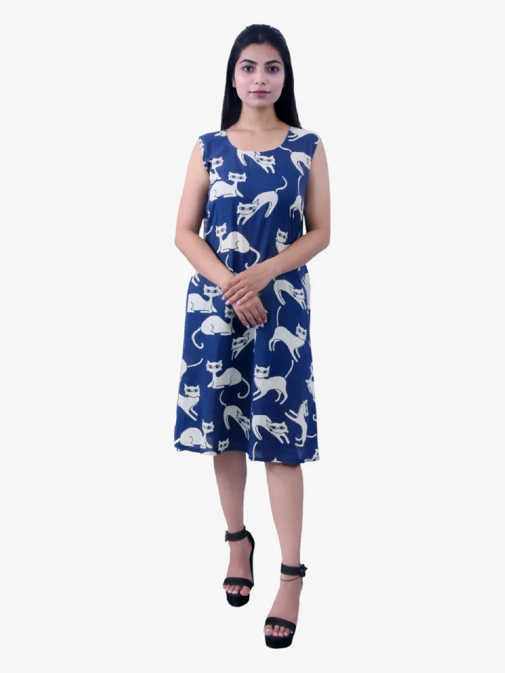 Cat Print Cotton Long Dress Product Image 1