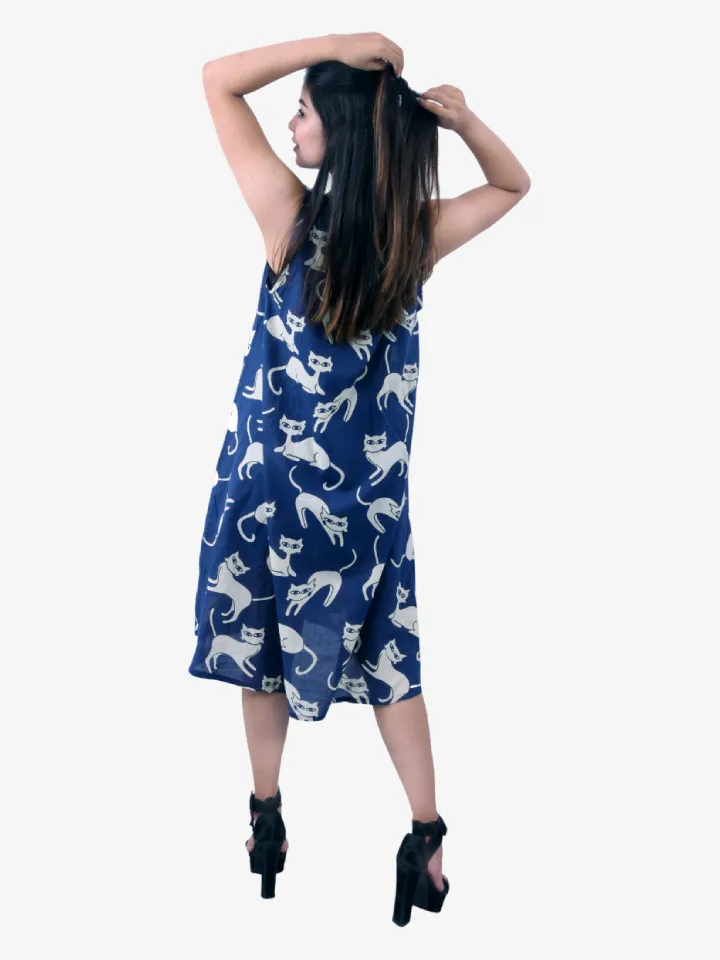 Cat Print Cotton Long Dress Product Image 2
