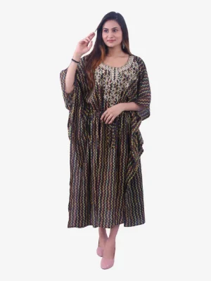Multi Color Leheriya Cotton Kaftan with White Hand Embroidery Product Image 1