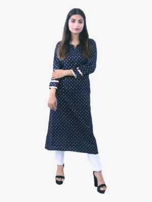 Navy Blue Jaipur Gold Print Cotton Kurti Product Image 1