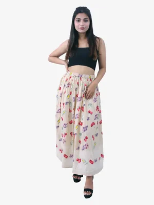 Peach Fruit-Print Cotton Skirt Product Image 1