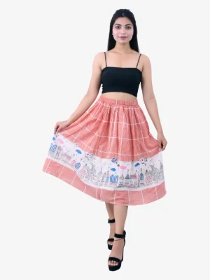 Red Checked House Print Skirt Product Image 1