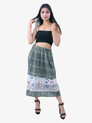 Timber Green Checked House Print Skirt Product Image 1