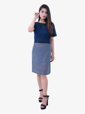 White Horizontal Line Cotton Dress Product Image 1