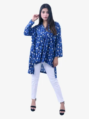 Indigo Printed Cotton Long Top Product Image 1