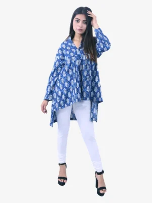 Leaf Print Silk Fabric Cotton Top Product Image 1