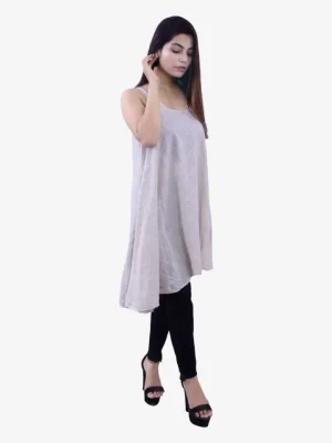 Off-White Embroidery Plain Cotton Dress Top Product Image 1